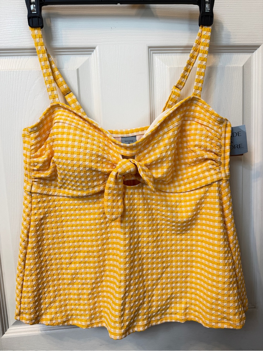 Shade & Shore Yellow Gingham Tie-Front Tankini Top